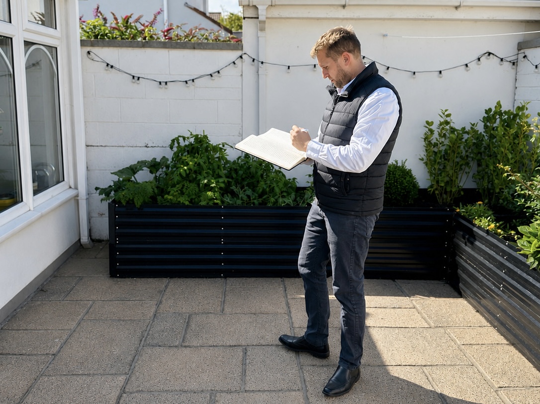 Craig Shales carrying out an outdoor property inspection